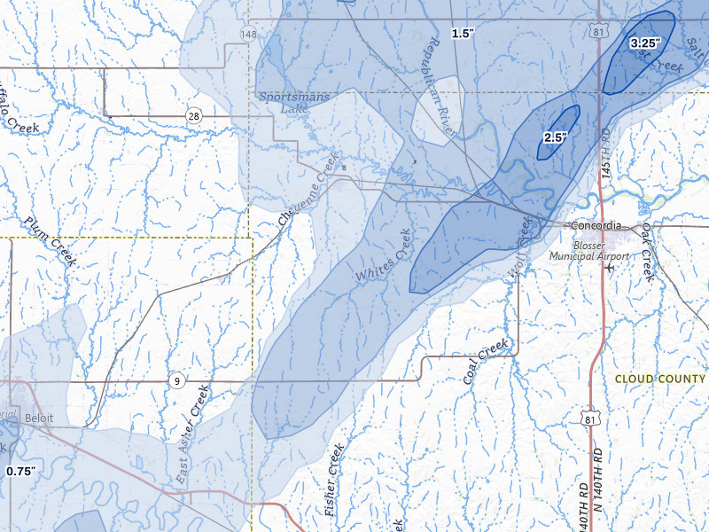 NEXRAD radar-signature map of the hail storm over Jamestown, KS on May 18, 2026