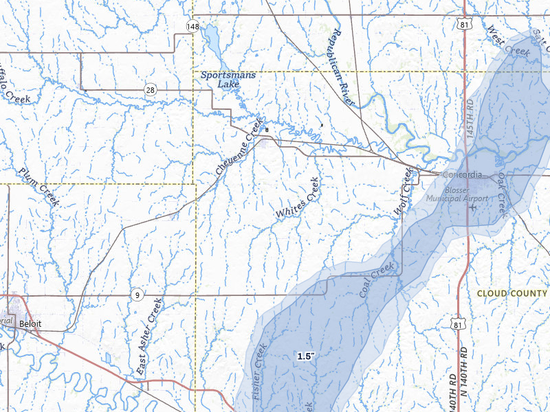 NEXRAD radar-signature map of the hail storm over Jamestown, KS on May 29, 2026