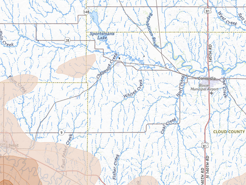 Radar-estimated hail-size map of the storm over Jamestown, KS on Jun 8, 2026