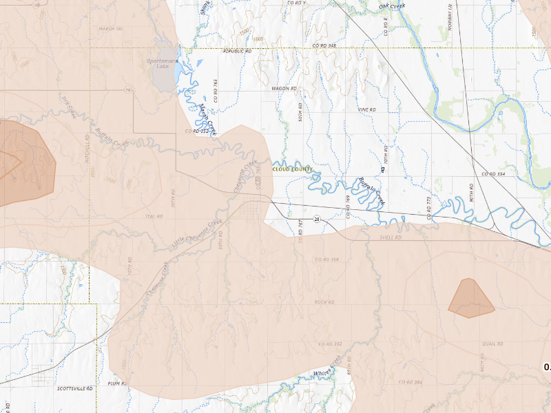 Radar-estimated hail-size map of the storm over Jamestown, KS