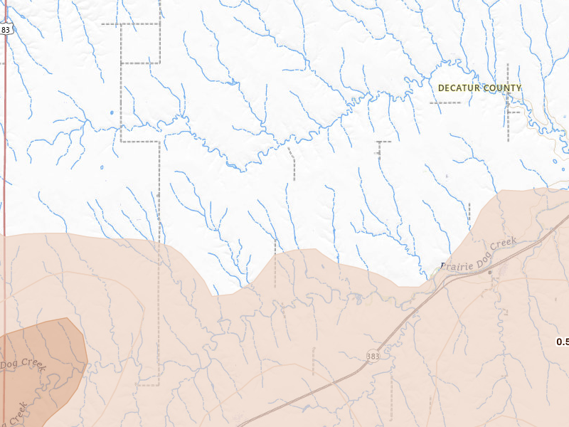Radar-estimated hail-size map of the storm over Jennings, KS on Jul 1, 2026