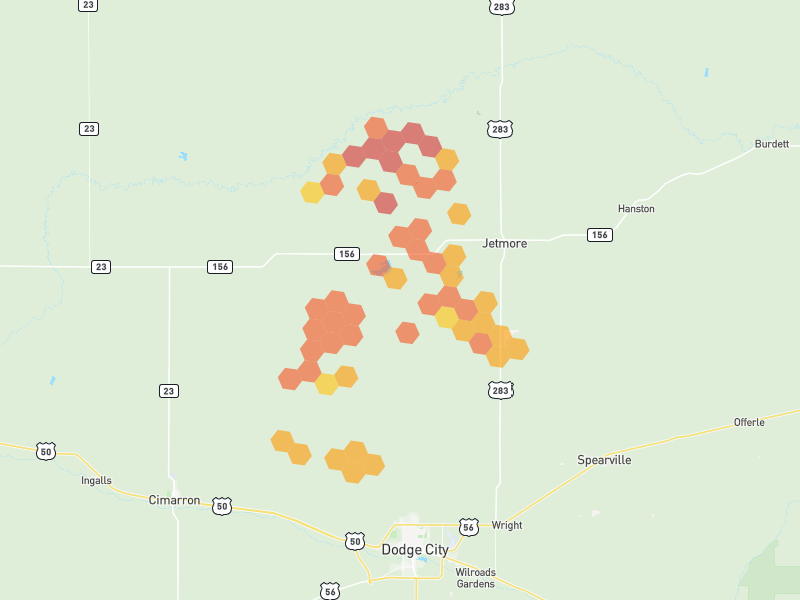 Hail map of Jetmore, KS on Jun 2, 2026, hail up to 2.5"