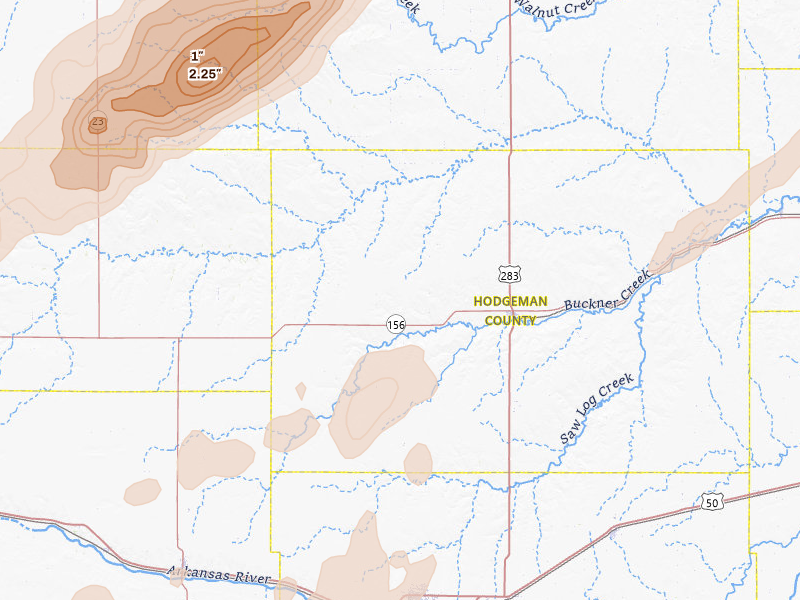 Radar-estimated hail-size map of the storm over Jetmore, KS on Jun 9, 2026
