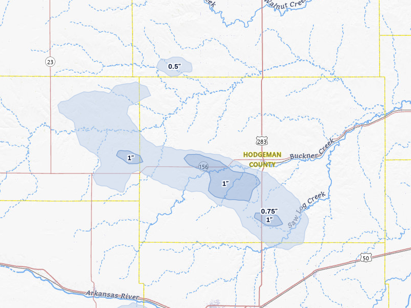 NEXRAD radar-signature map of the hail storm over Jetmore, KS on Jul 23, 2026