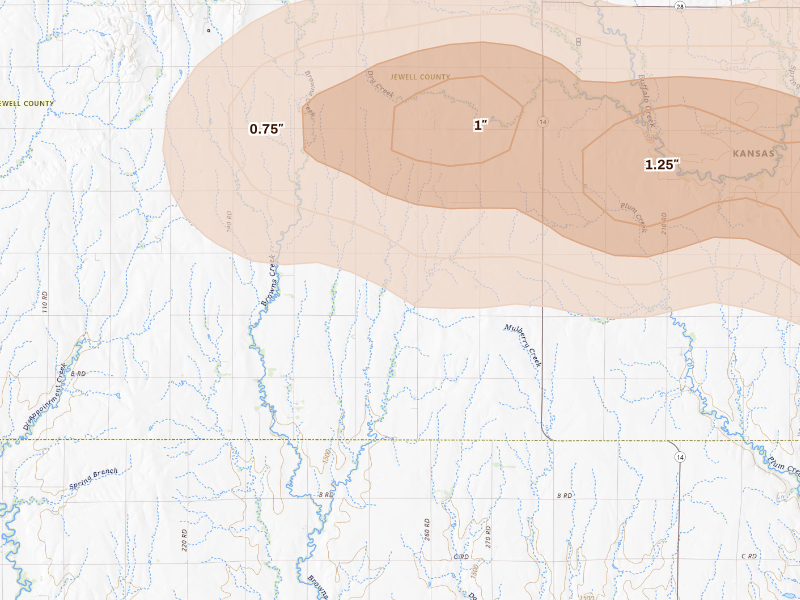 Radar-estimated hail-size map of the storm over Jewell, KS
