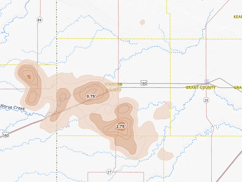 Radar-estimated hail-size map of the storm over Johnson, KS