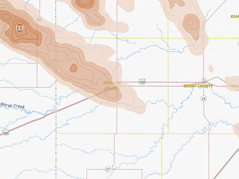 Radar-estimated hail-size map of the storm over Johnson, KS