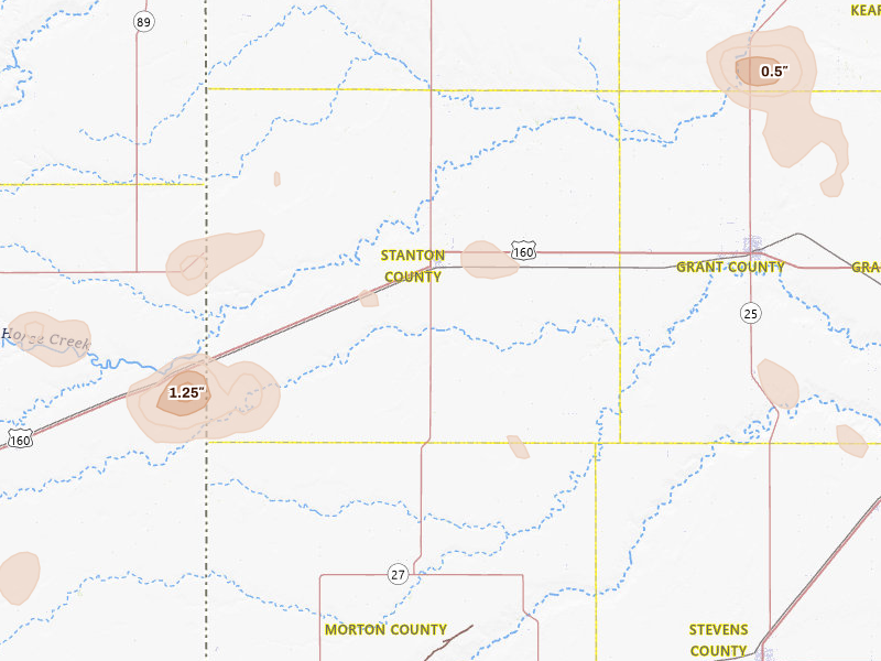 Radar-estimated hail-size map of the storm over Johnson, KS on Aug 26, 2026