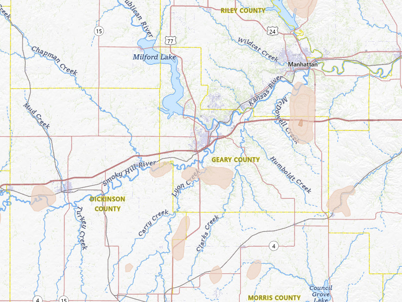 Radar-estimated hail-size map of the storm over Junction City, KS on May 30, 2026