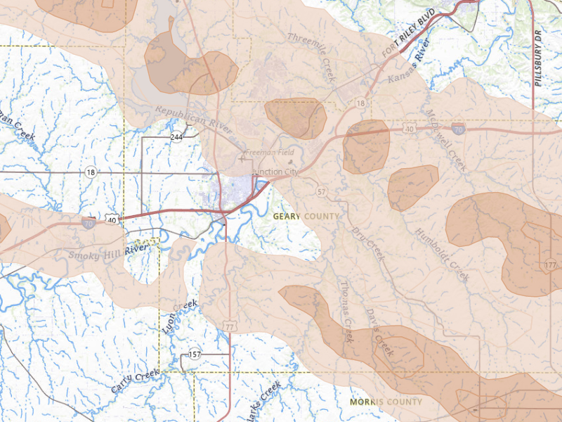 Radar-estimated hail-size map of the storm over Junction City, KS