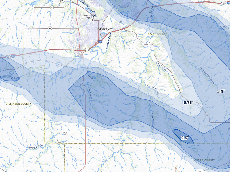 NEXRAD radar-signature map of the hail storm over Junction City, KS on Sep 12, 2026