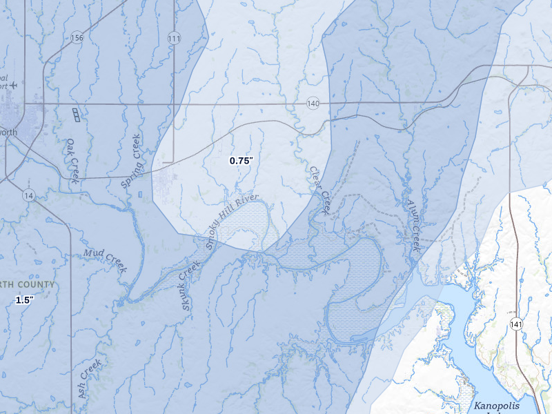 NEXRAD radar-signature map of the hail storm over Kanopolis, KS on May 30, 2026