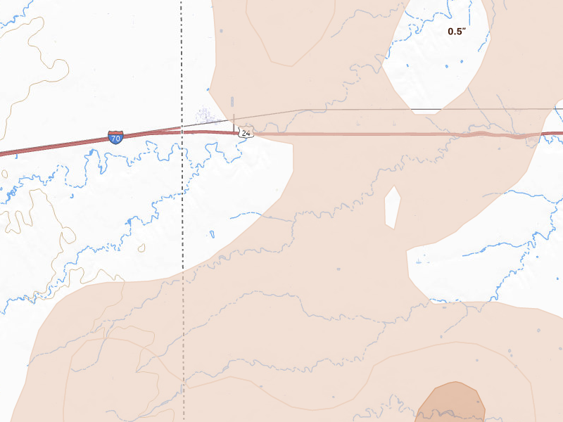 Radar-estimated hail-size map of the storm over Kanorado, KS on Jun 20, 2026