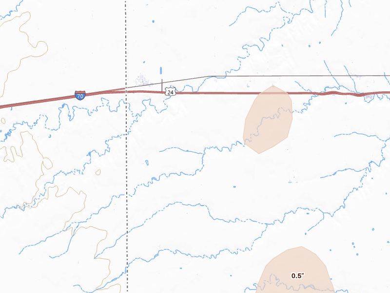 Radar-estimated hail-size map of the storm over Kanorado, KS on Jul 2, 2026