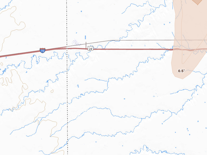 Radar-estimated hail-size map of the storm over Kanorado, KS on Jul 3, 2026