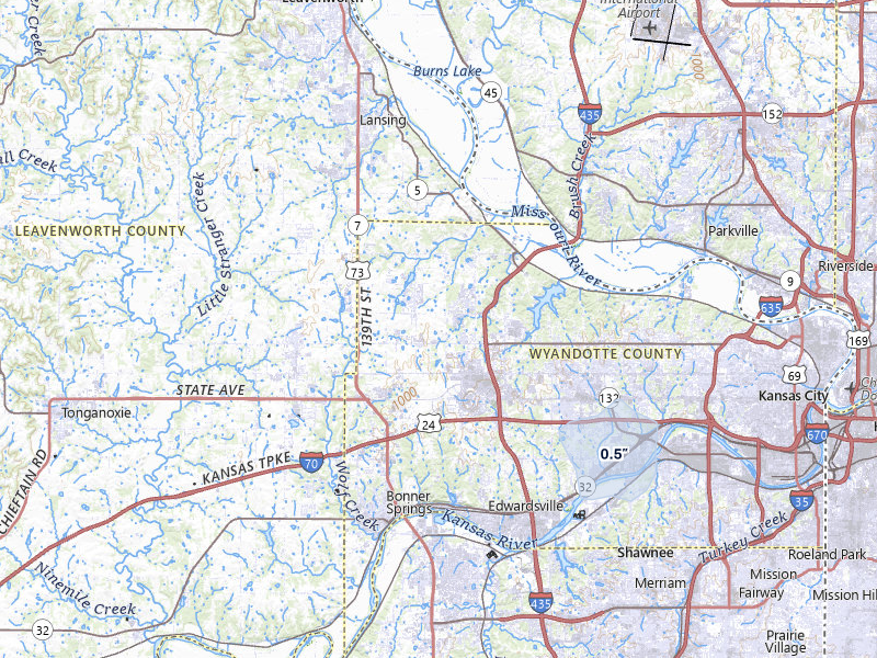 NEXRAD radar-signature map of the hail storm over Kansas City, KS on May 4, 2026