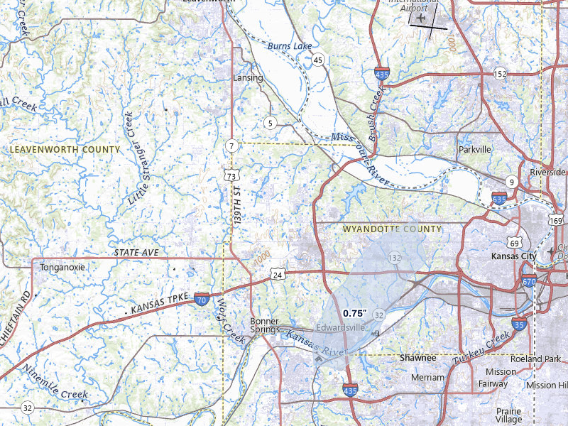 NEXRAD radar-signature map of the hail storm over Kansas City, KS on May 17, 2026