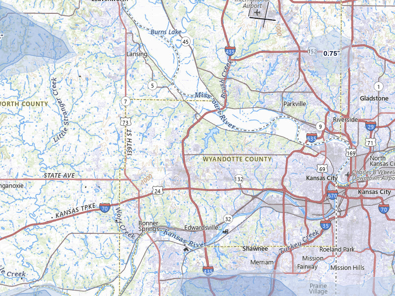 NEXRAD radar-signature map of the hail storm over Kansas City, KS on Aug 5, 2026