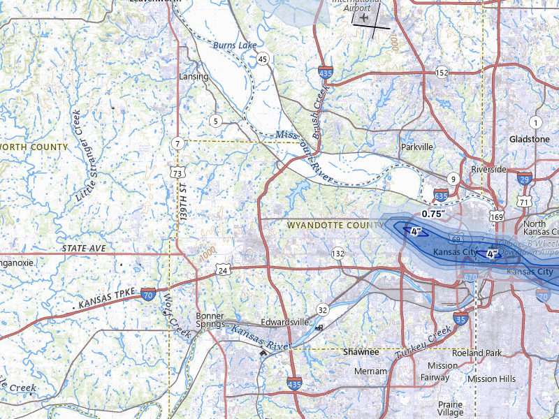 NEXRAD radar-signature map of the hail storm over Kansas City, KS on Aug 18, 2026