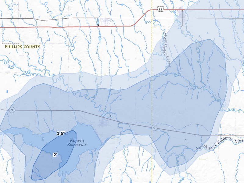 NEXRAD radar-signature map of the hail storm over Kensington, KS on Jul 1, 2026