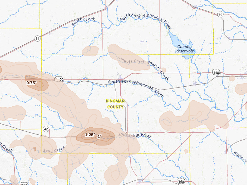 Radar-estimated hail-size map of the storm over Kingman, KS