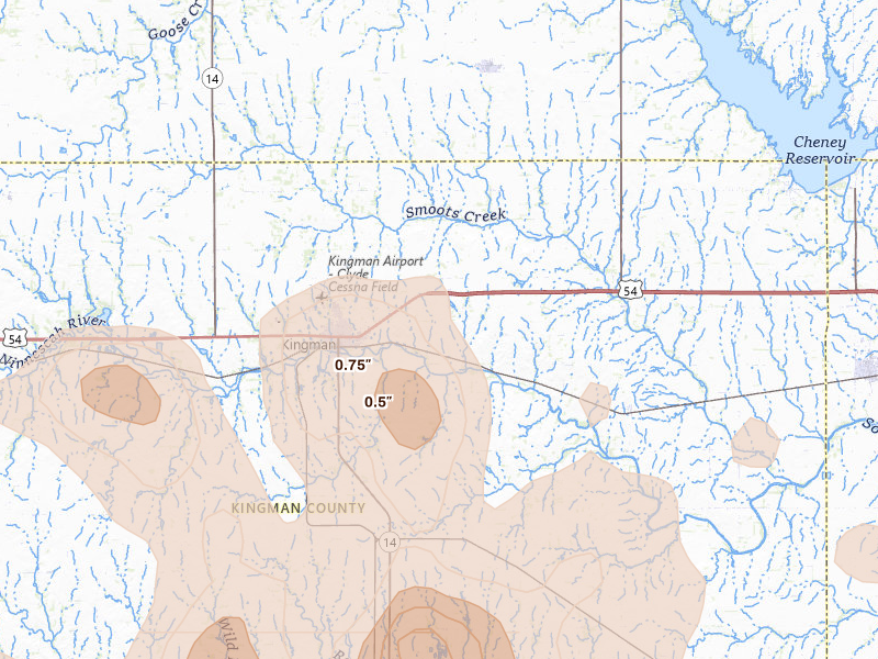 Radar-estimated hail-size map of the storm over Kingman, KS