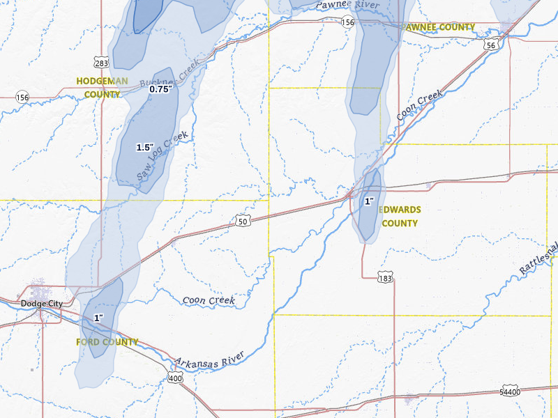 NEXRAD radar-signature map of the hail storm over Kinsley, KS on May 30, 2026