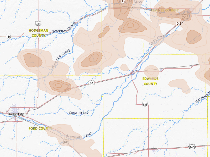 Radar-estimated hail-size map of the storm over Kinsley, KS
