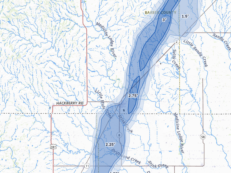 NEXRAD radar-signature map of the hail storm over Kiowa, KS on Mar 5, 2026