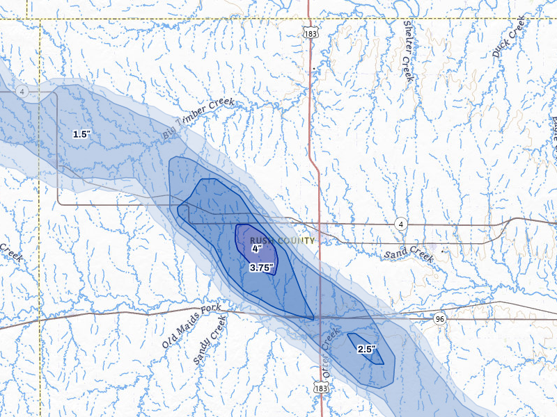 NEXRAD radar-signature map of the hail over La Crosse, KS