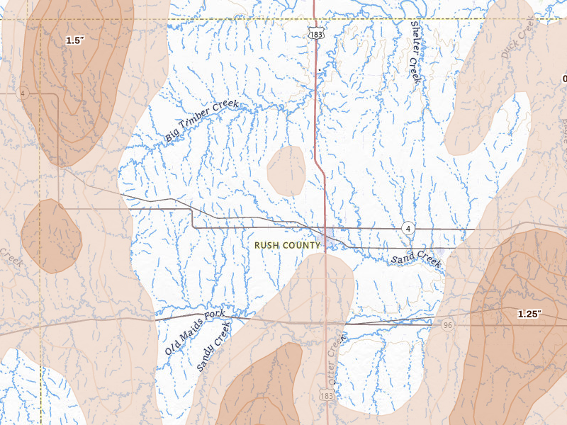 Radar-estimated hail-size map of the storm over La Crosse, KS on May 30, 2026