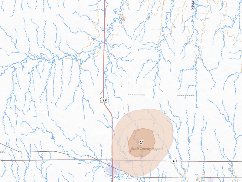 Radar-estimated hail-size map of the storm over La Crosse, KS