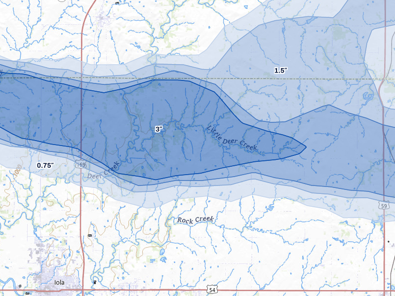 NEXRAD radar-signature map of the hail over La Harpe, KS