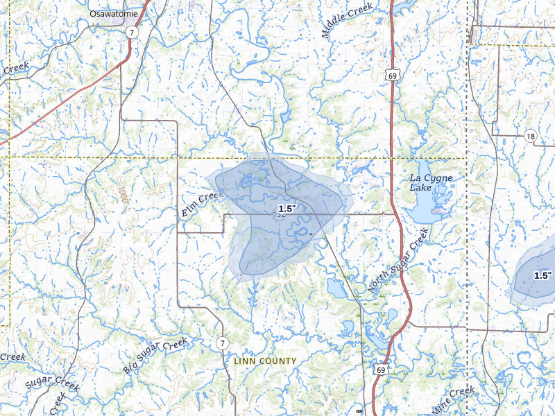 NEXRAD radar-signature map of the hail over Lacygne, KS