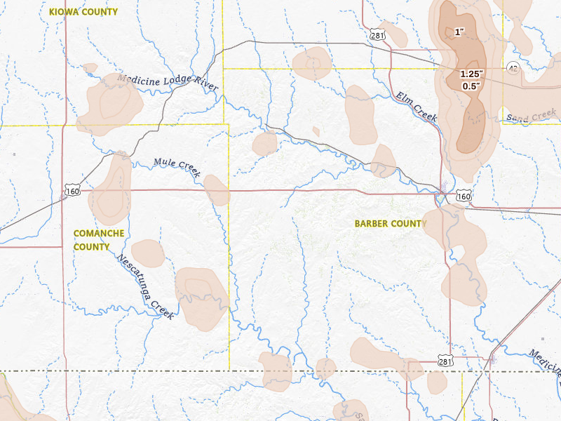 Radar-estimated hail-size map of the storm over Lake City, KS