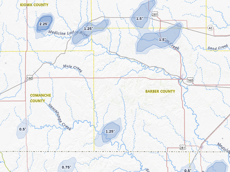 NEXRAD radar-signature map of the hail storm over Lake City, KS on Jun 26, 2026