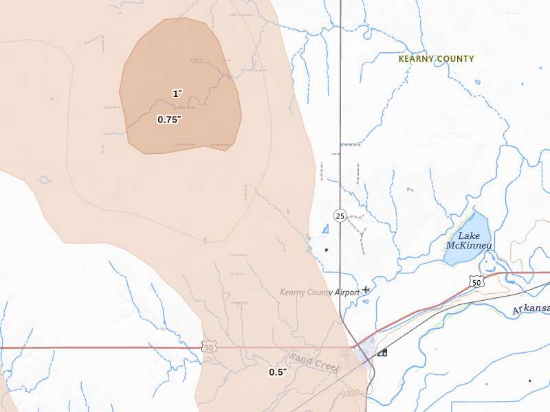 Radar-estimated hail-size map of the storm over Lakin, KS