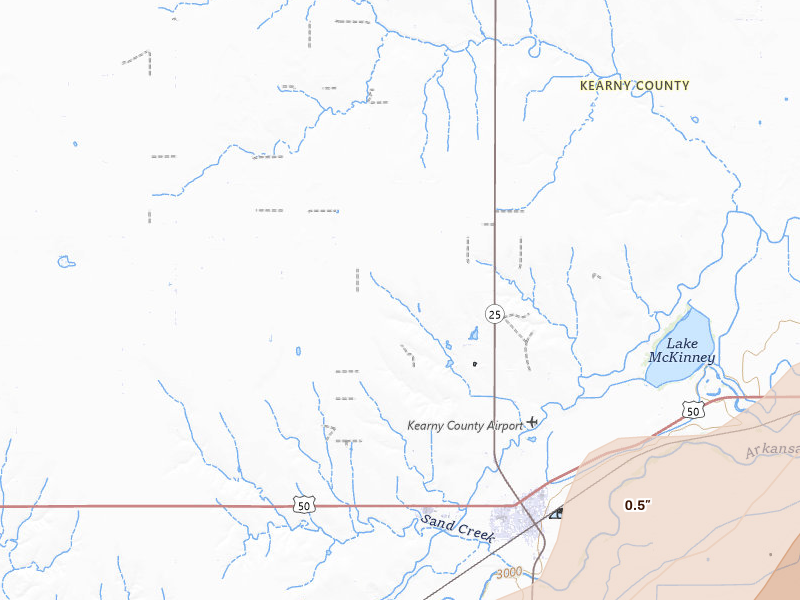 Radar-estimated hail-size map of the storm over Lakin, KS on Jul 2, 2026