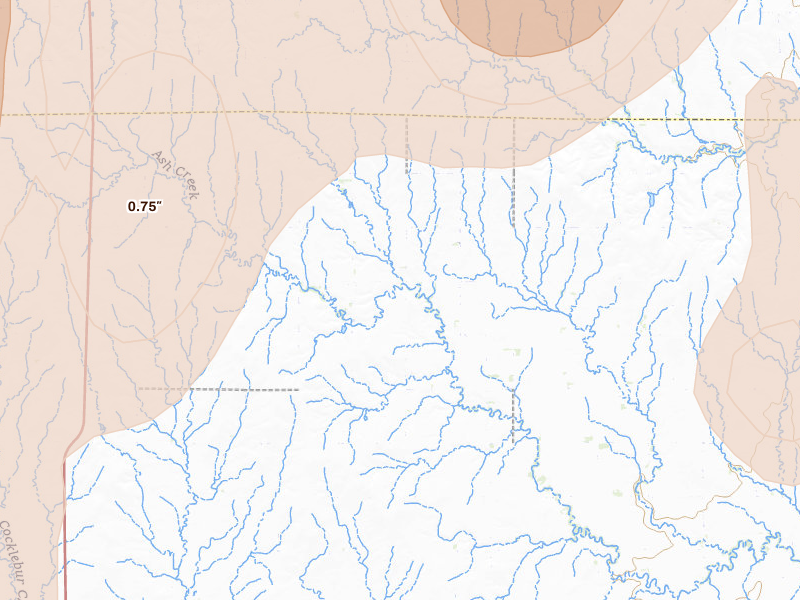 Radar-estimated hail-size map of the storm over Larned, KS on May 30, 2026