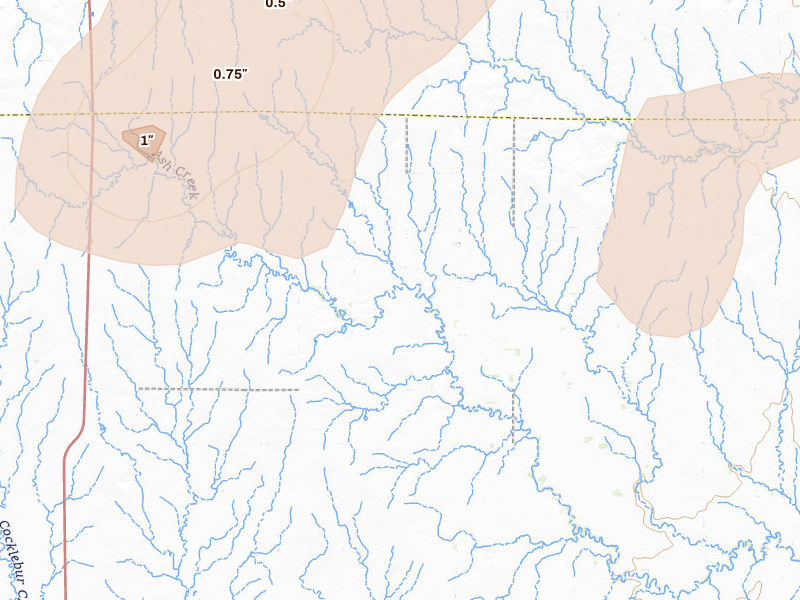 Radar-estimated hail-size map of the storm over Larned, KS on Jun 9, 2026