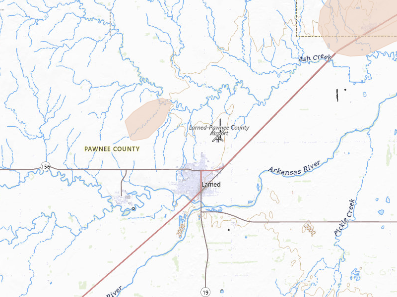 Radar-estimated hail-size map of the storm over Larned, KS on Aug 13, 2026