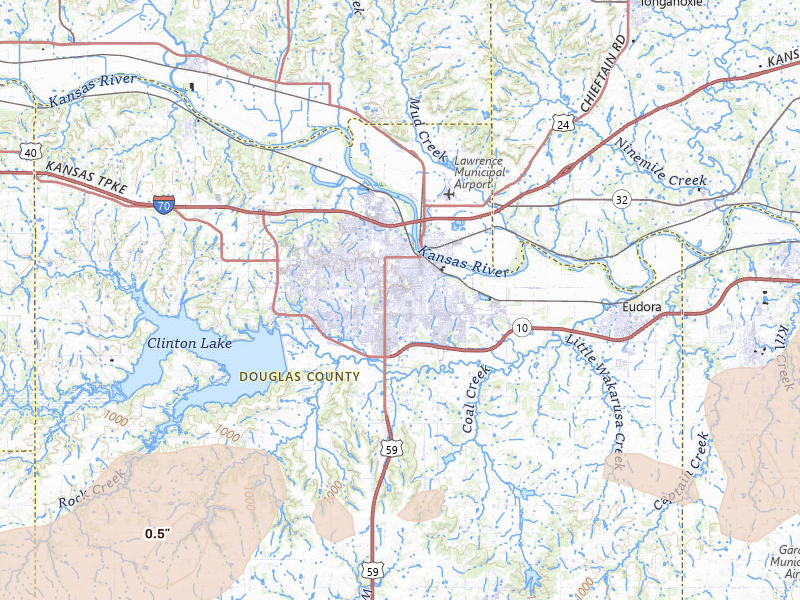 Radar-estimated hail-size map of the storm over Lawrence, KS on Apr 17, 2026