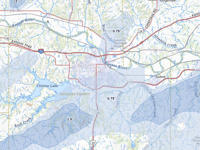 NEXRAD radar-signature map of the hail over Lawrence, KS