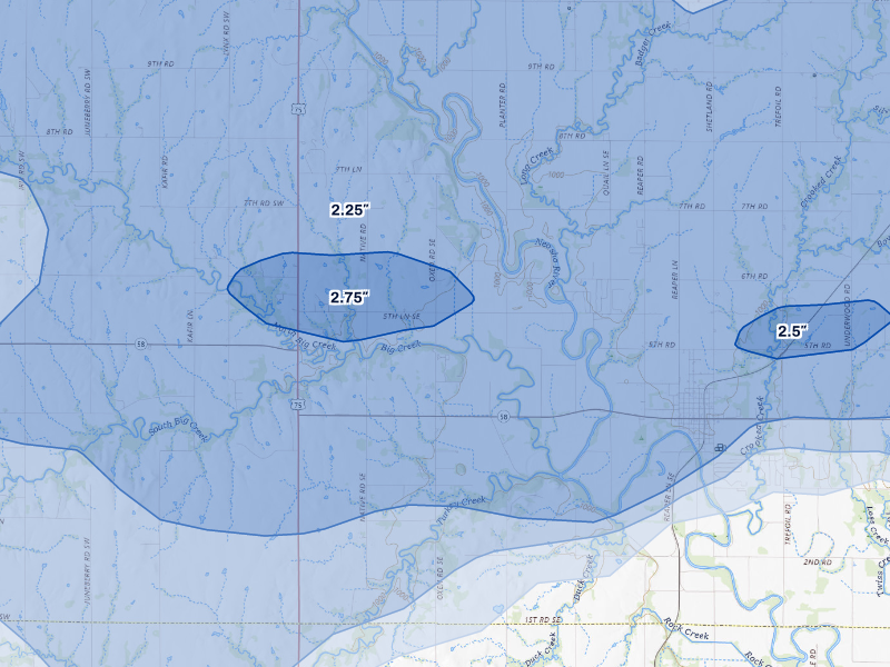 NEXRAD radar-signature map of the hail storm over Le Roy, KS on Aug 5, 2026