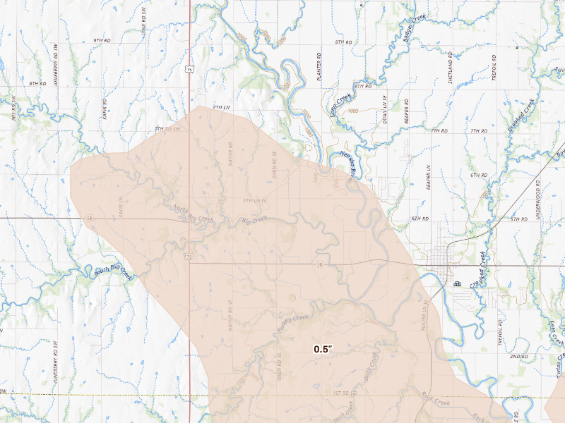 Radar-estimated hail-size map of the storm over Le Roy, KS