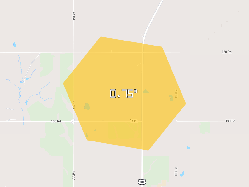Hail map of Lebanon, KS on Jun 9, 2026, hail up to 0.75"
