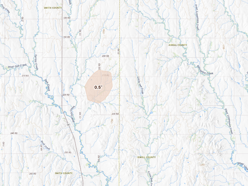 Radar-estimated hail-size map of the storm over Lebanon, KS