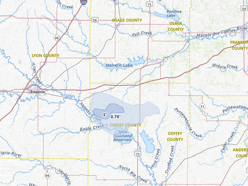 NEXRAD radar-signature map of the hail storm over Lebo, KS on Apr 9, 2026