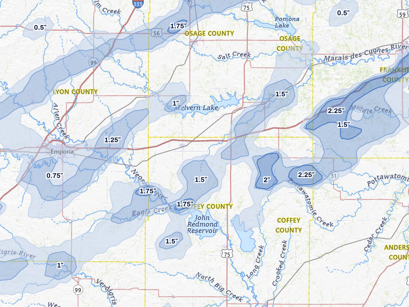 NEXRAD radar-signature map of the hail over Lebo, KS