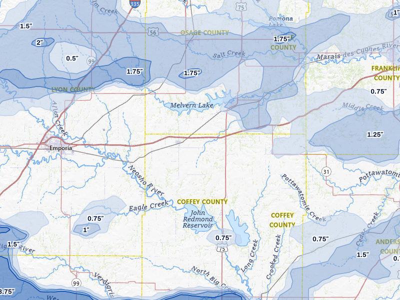 NEXRAD radar-signature map of the hail over Lebo, KS
